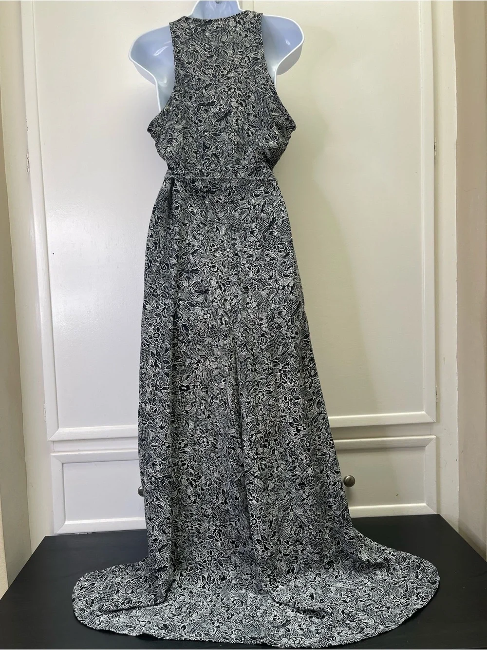 Abercrombie & Fitch Black White Paisley Floral High Low Wrap Maxi Dress Size M